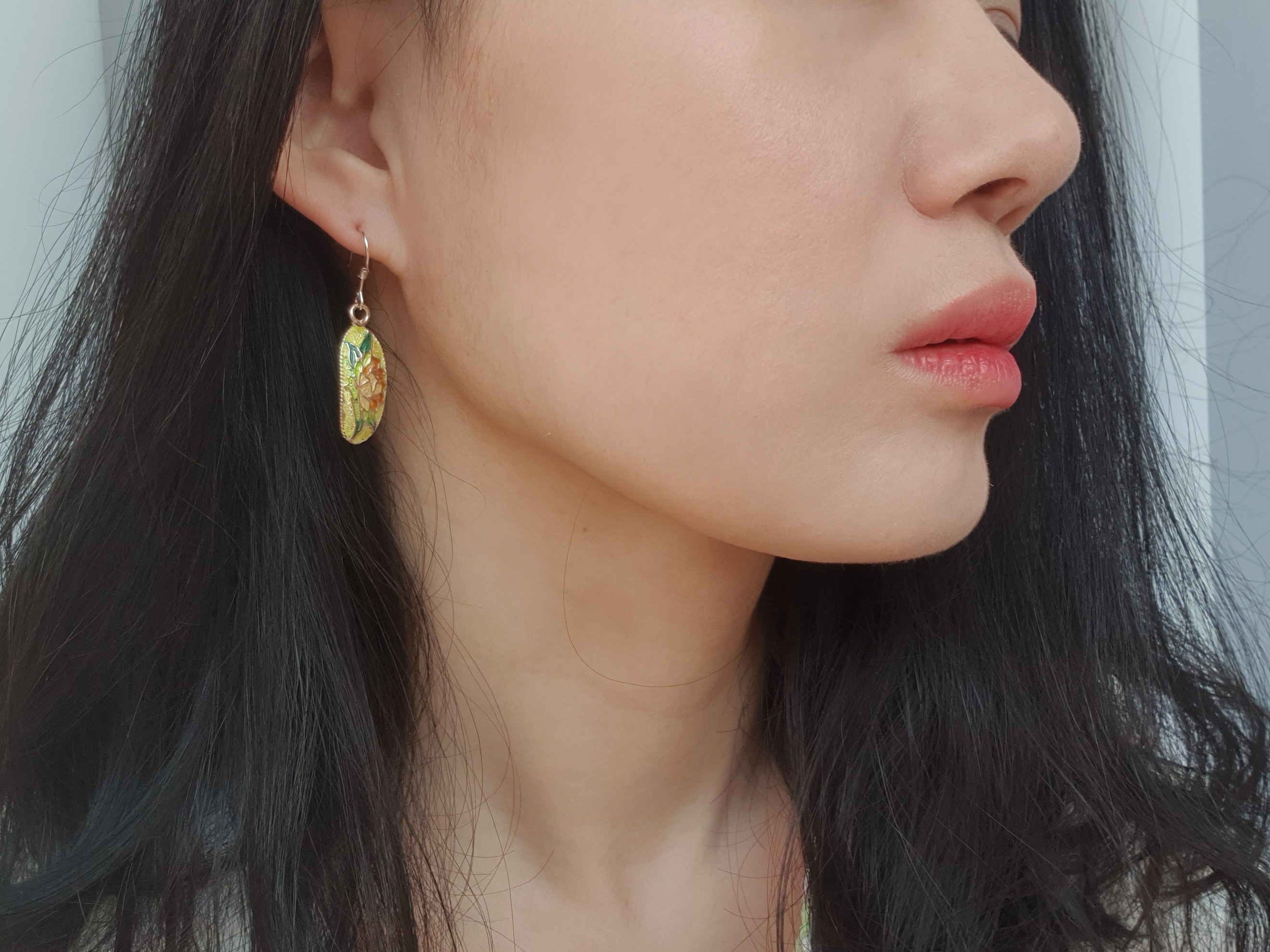 [칠보공방]수제로 만든 순은공예 연꽃문양 연화 칠보 귀걸이